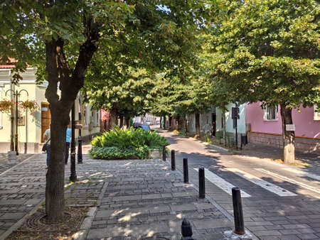 car access locking poles near the crossing of pedestrians in Bistrita 2021, August