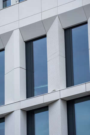 Modern architecture in Cluj, exterior windows
  at Banca Transilvania, Romania, August, 2021