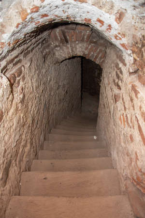 ROMANIA , Corvin Castle, Hunyadi Castle or Hunedoara Castle, july 2021 Transylvania, interior stone stairsのeditorial素材