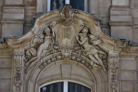 Balcony with sculptures in the central area of Cologne, Germany 2017のeditorial素材