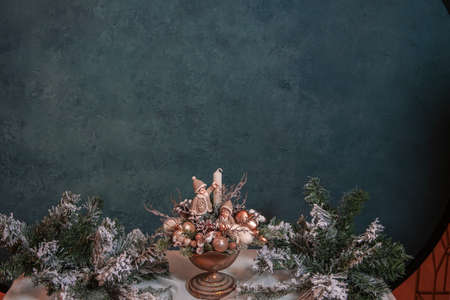 Christmas decorations with a white Christmas tree and Santa Claus