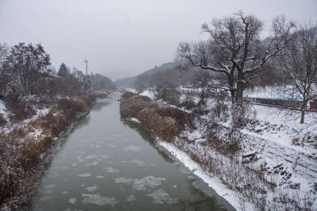 Artificial skating rink in Bistrita, Romania, 2021, Decemberのeditorial素材
