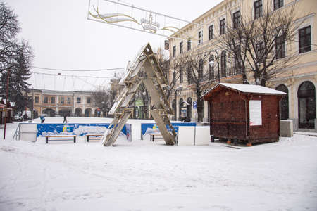 Artificial skating rink in in the Central Square  Bistrita, Romania, 2021, December