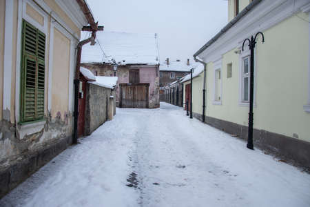 Bistrita , january 2022,Romania ,houses on Tiblesului Streetのeditorial素材