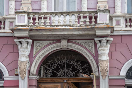 1890 building with statues from TÃ¢rgu MureÈ, Romania, February 2022のeditorial素材