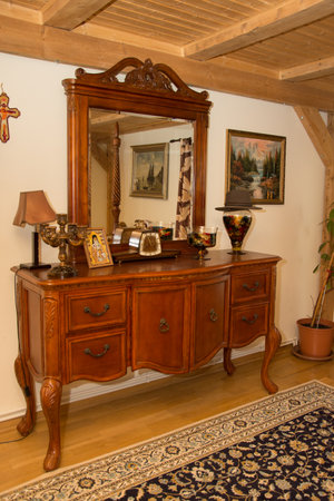 cherry wood oriental wardrobe and mirrorの写真素材