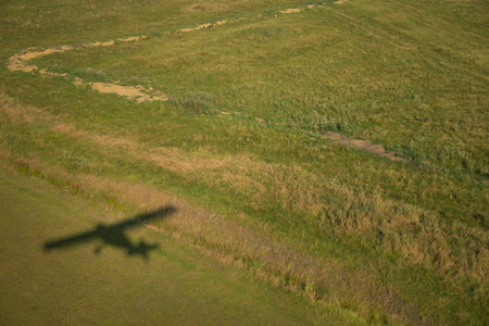 the shadow of a plane on the aerodrome from Livezile Bistrita, Romania, 2021