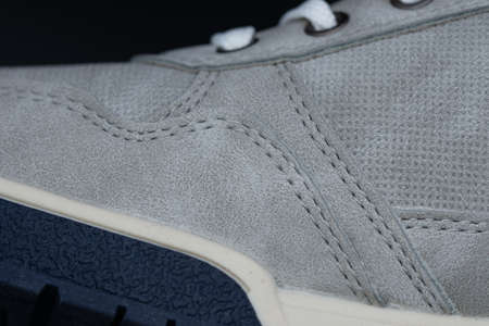 gray sport shoe, stitching detail on sport shoesの写真素材