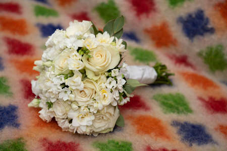 Brides Flowers, wedding bouquet of white rosesの写真素材