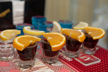 Shot Glasses Of Mexican Tequila Cocktail  ,