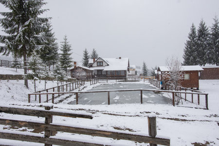 Winter landscape at Piatra FÃ¢ntÃ¢nele Monastery in Tihuta, BISTRITA, Romania,  2022のeditorial素材