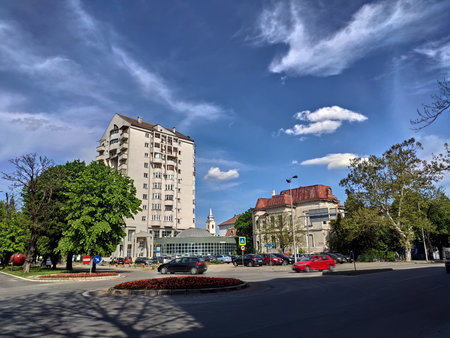 Romania, Bistrita, Train station Street  and the old County Library 2020のeditorial素材