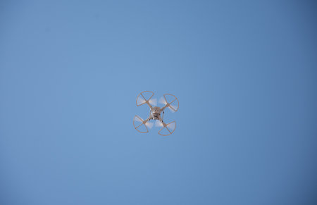 A white drone prepared for filming in Romania 2023の写真素材