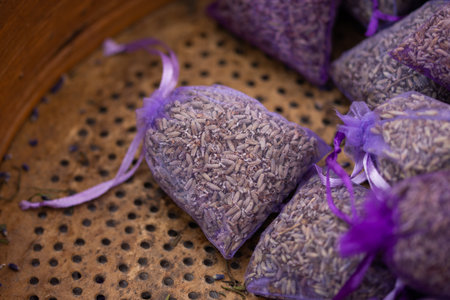 lavender prepared for sale in a bagの写真素材