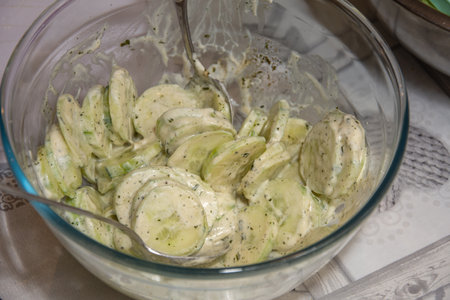 cucumber salad with mayonnaise sauceの写真素材