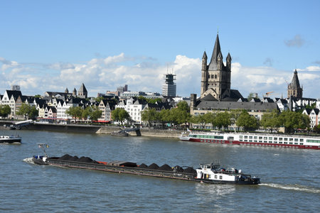 Great St. Martin Church and colorful houses  in Cologne, Germany,2017のeditorial素材