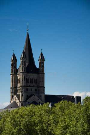 St. Martin Church and colorful houses  in Cologne, Germany,2017のeditorial素材