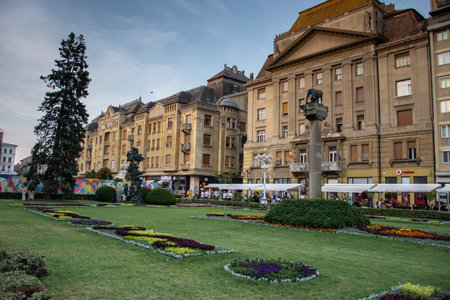 Beautiful  Baroque Square - Piata Unirii, Union Square in Timisoara - Romania ,july ,2021のeditorial素材