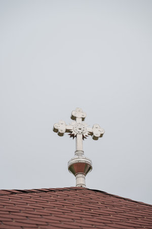 Silver cross at the Orthodox Church in Ulies, Mures, Romania August 2024の写真素材