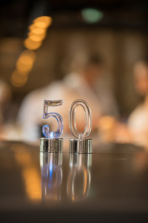 Flashing 50th Candle Holder with Candlesの写真素材