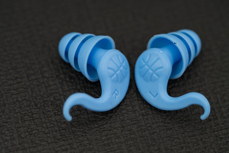 Silicone swimming earplugs, three-layer design, comfortable to wearの写真素材