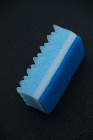 Corrugated dishwashing sponge, household cleaning sponge, dishwashing sponge blockの写真素材