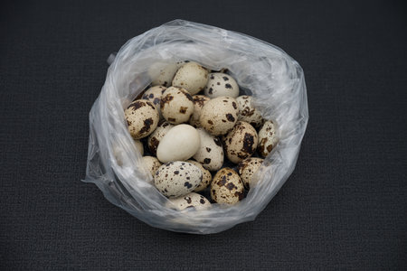 Quail Eggs in a plastic bag, Nutrition, Benefits, and Precautionsの写真素材
