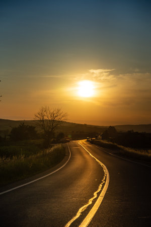 Sunset on a road in Bistrita, 2021 Romania, july