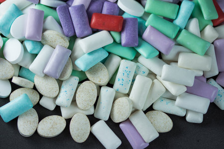 A pile of colorful chewing gumの写真素材