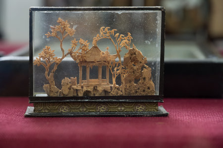 Vintage Chinese Hand Carved  Framed Glass Woodの写真素材