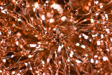 metallic crinkle-cut paper shred filler, often used for gift wrapping and packaging.の写真素材