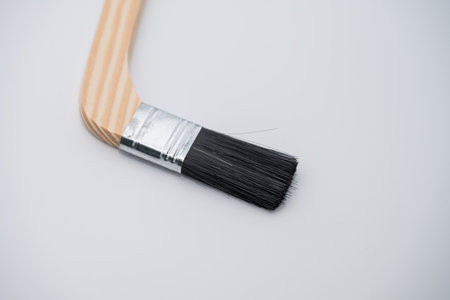 Wooden Handled Hog Bristle Right Angle Bend Paint Brushの写真素材