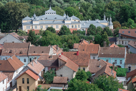 The Palace of Culture in BistriÈa, with the full name George CoÈbuc Municipal Center for Culture, formerly the "House of the BistriÈa Craftsmen Association" in August 2024, Romaniaのeditorial素材
