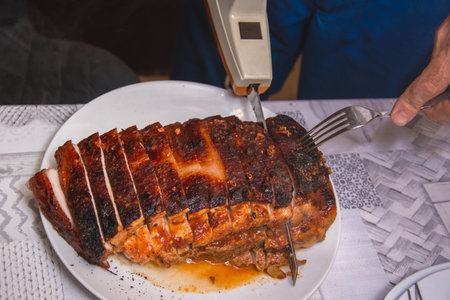 smoked pork loin with a pear honey glazeの写真素材