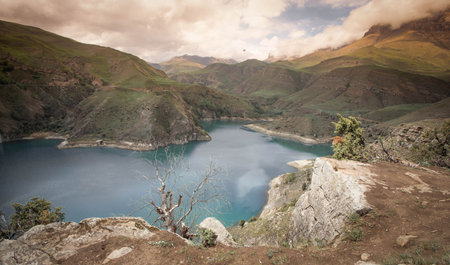 landscape beautiful mountain green lakeの写真素材