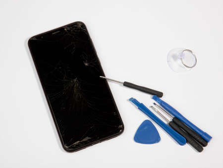 phone repair with broken glass close up