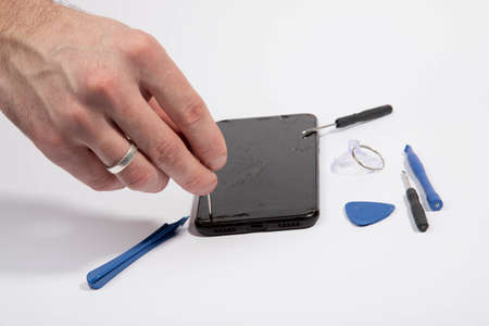 phone repair with broken glass close up