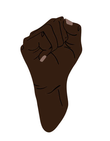 Raised fist illustration. Black leather cuff. Concepts of diversity, strength, tolerance, equality, unity, association, fightのイラスト素材
