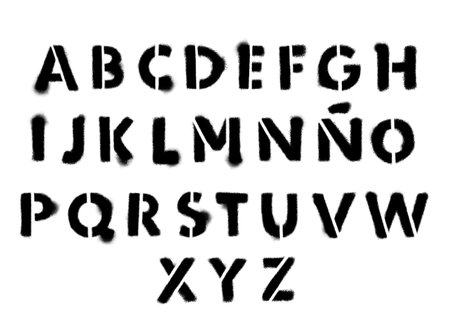 Fountain made with black spray paint. Capital letters alphabet, stencil fonts on transparent background. Creative graffiti typeface resource for poster, banner, flyer etc.の写真素材