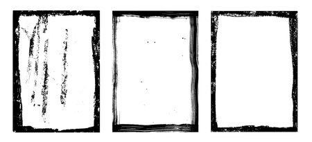 Set of frames with worn vectorized textures. Worn frames in A4 format. Overlapping dust, dirt, noise particles, grainのイラスト素材