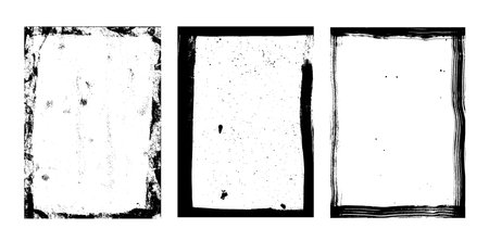Set of frames with brush stroke textures; worn textures. Overlay of dust, dirt, noise particles, grain.のイラスト素材