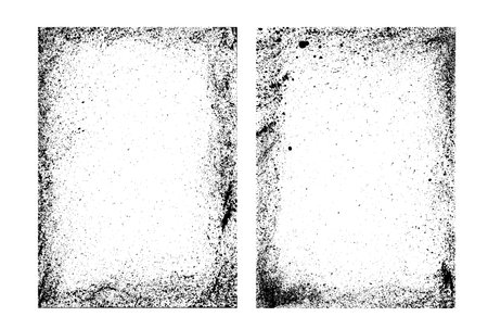 Set of frames with paint splatter texture. Overlay of dust, dirt, noise particles, grain. Edges with spray textureのイラスト素材