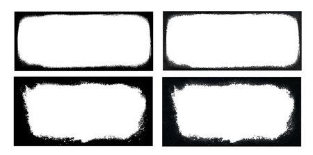 Set of worn vectorized textures, granulated texture of white paper. Worn frames in horizontal format. Overlapping dust, dirt, noise particles, grainのイラスト素材