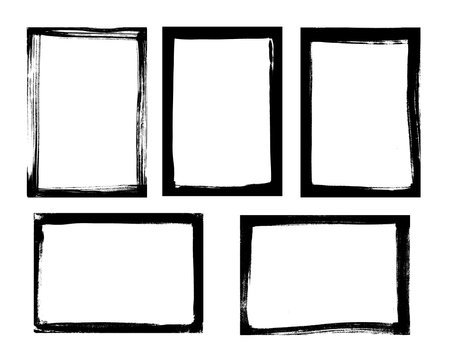 Set of grunge frames with worn textures. Frames in A4 format made with brush strokes. Overlay of dust, dirt, noise particles, grain, grunge, texturedのイラスト素材