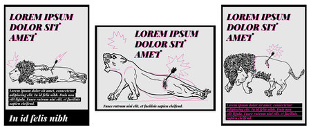 Graphic resources of three Mesopotamian inspired designs. Real illustrations of classic line sculptures for T-shirt prints, posters, stickers. Lions and lionessのイラスト素材