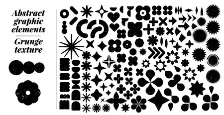 Large collection of various shapes, grunge textured shapes. Graphic resources for sale or discount stickers, icons, badges. Various vectorized abstract shapes, circular, elongatedのイラスト素材