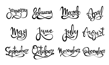 Vectorized handwritten lettering sign with the months of the year. Graphic resource on white backgroundのイラスト素材