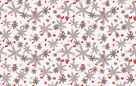 Vectorized pattern of gray stars and red speckles on grayish background, pattern for design backgrounds or stamps, vector in christmas tonesのイラスト素材