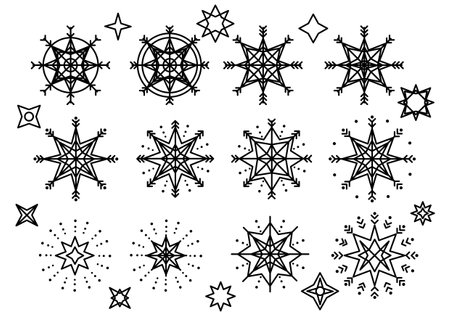 Vectorized graphic elements, christmas resources. Snowflakes, Christmas stars.のイラスト素材