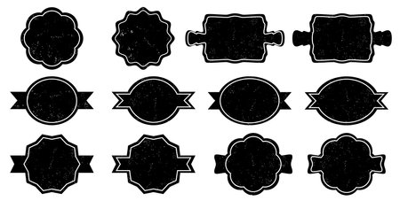 Set of grunge textured stickers, stickers or decorative vintage and retro frames. Wedding badge, sale or discount sticker, invitation card. Vector symbol setのイラスト素材